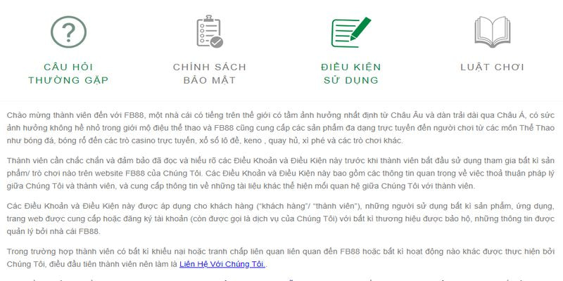 Điều khoản điều kiện cho hội viên fb88