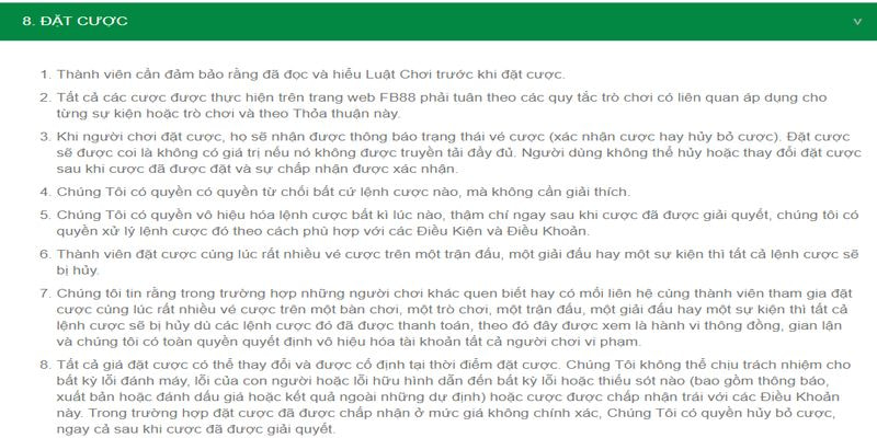 quy trình chính sách cá cược